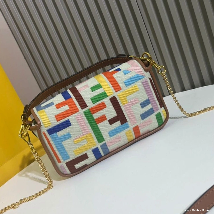 Cheap In Mini Bag Multi Canvas Motif Beige Baguette FF Fendi 0712